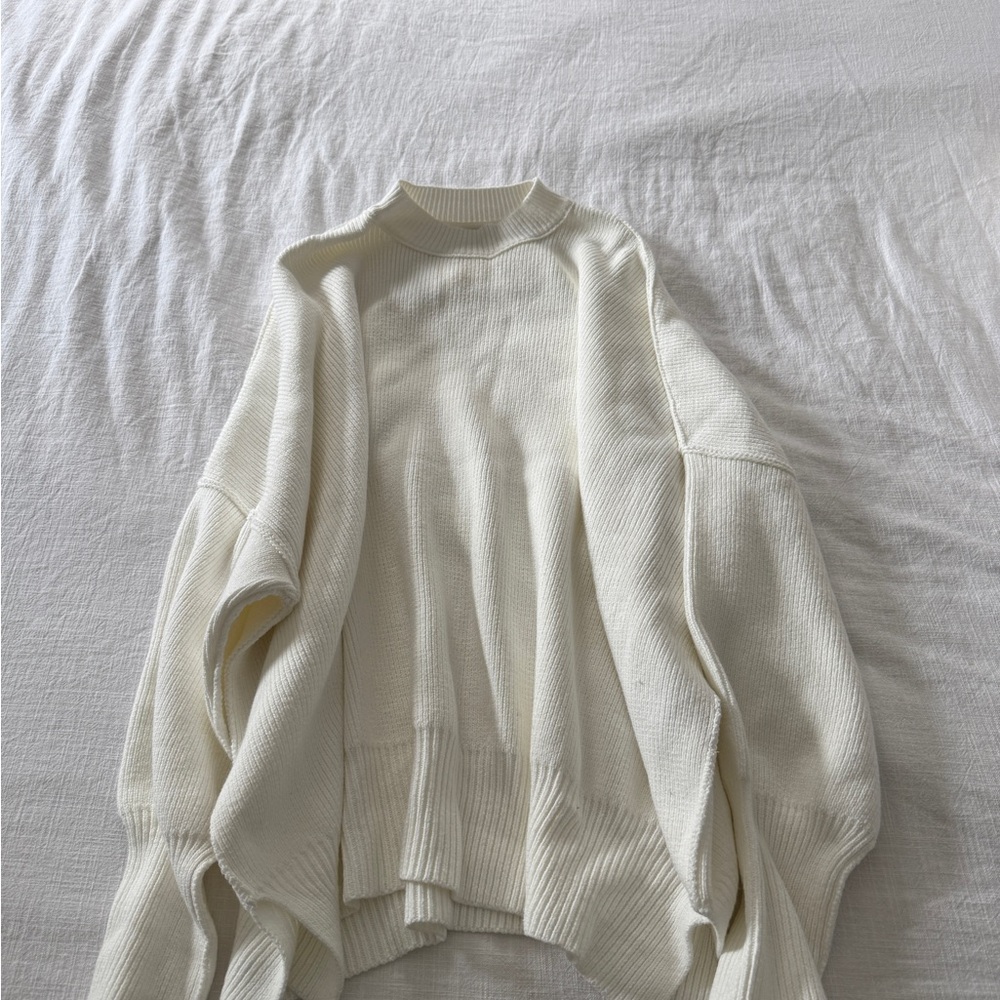 Free People Easy Street Tunic Cream Mock Neck Oversized Sweater